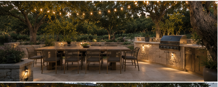 Outdoor kitchen and dining — Spicewood